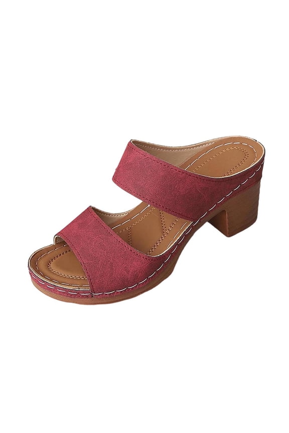 Womens Platform High Heels Sandals Thick Heeled Slides Open Toe Two Band Beach Vacation Shoes Purple 6(37)