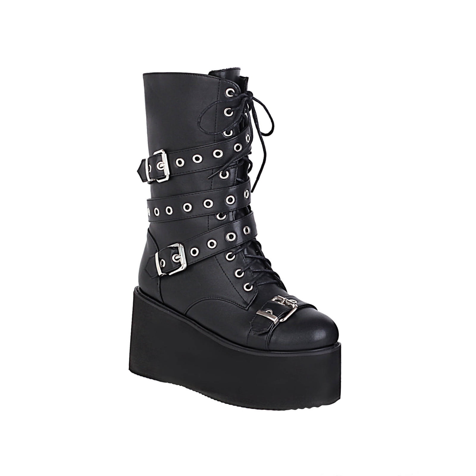 Gothic Women's Platform Ankle Boots with Loose Chain Lace Up Buckles and Thin Heels