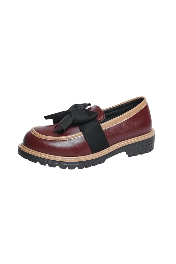 Womens Platform Loafers Chunky Lug Sole Slip On Bow Detail Wine Vegan Faux Leather Comfortable Work Shoes,Size 8.5
