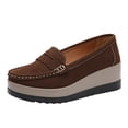 thumbnail image 1 of Womens Platform Loafers Chunky Slip On Vegan Faux Leather Comfortable Shoes for Work & Casual in Brown,Size 8.5, 1 of 9