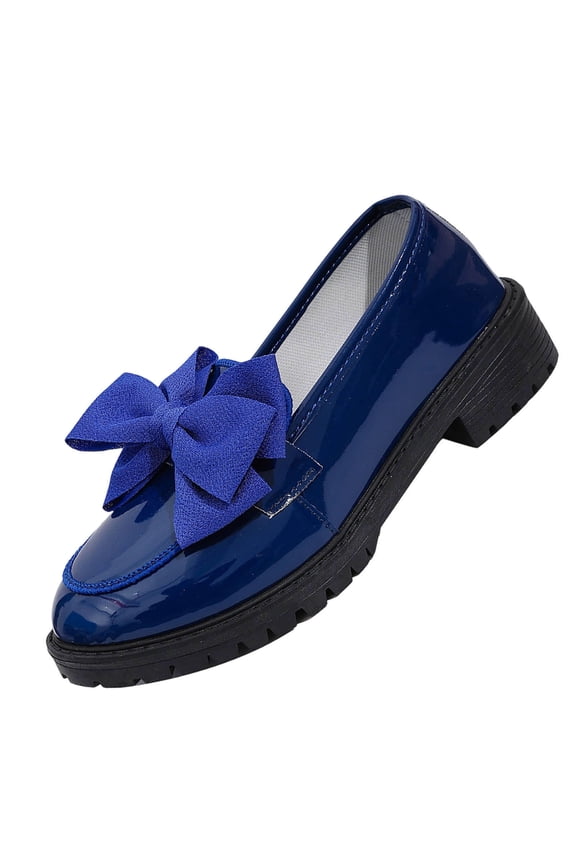 Womens Platform Loafers Royal Blue, Chunky Slip On Shoes with Bow Detail, Comfortable Casual Walking Shoes,Size 8.5