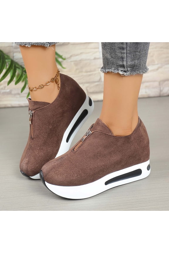Womens Platform Loafers Sneakers High Heels Casual Shoes (Brown 60)