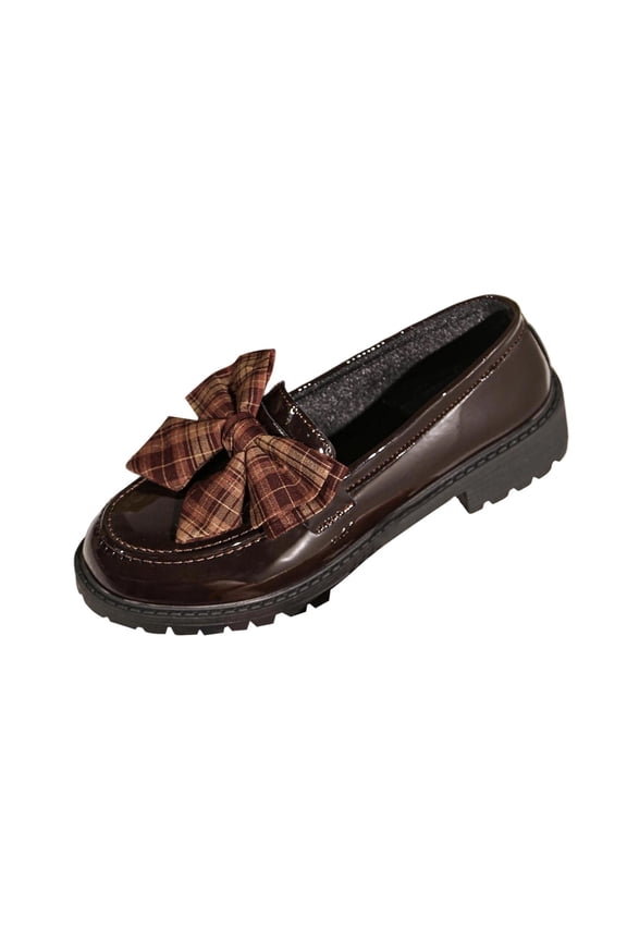 Womens Platform Lug Sole Slip-On Loafers – Preppy PU Faux Leather Comfortable Flat Shoes Coffee Brown,Size 6