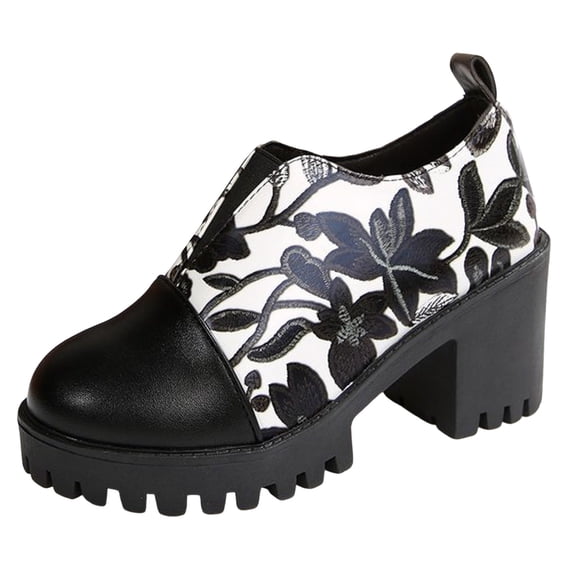 Womens Platform Mary Jane Shoes Chunky Heel Fashion Dress Slip on Loafers Round Toe Business Office Work Booties Shoes