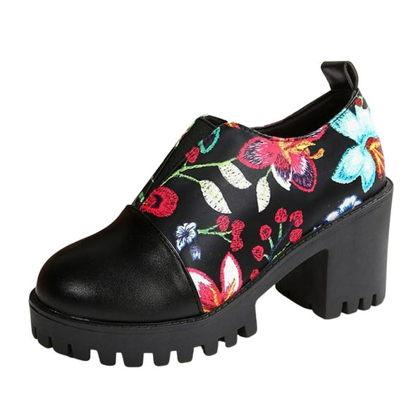 Womens Platform Mary Jane Shoes Chunky Heel Fashion Dress Slip on Loafers Round Toe Business Office Work Booties Shoes