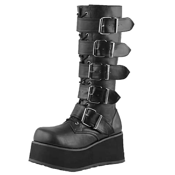 Womens Platform Mid Calf Gothic Boots Faux Leather Lolita Boots Motorcycle Combat Buckle Boots Fashion Ladies Lace Up Goth Punk Shoes Retro Winter Shoes Sale Clearance US Size 4 5 6 7 8 9