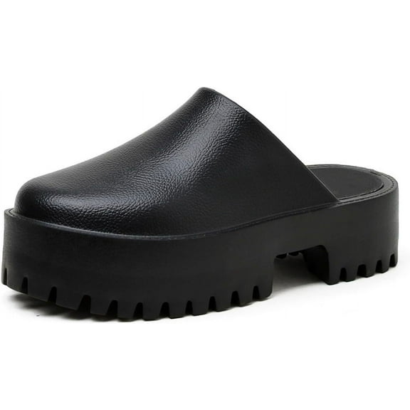 Womens Platform Mules Slip On Sandals Closed Toe Clogs Non-Slip Thick Sole Waterproof Slippers