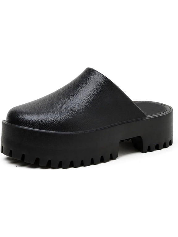 Womens Platform Mules Slip On Sandals Closed Toe Clogs Non-Slip Thick Sole Waterproof Slippers