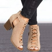 Womens Platform Open Toe Ankle Strap Zipper Back High Heel Sandals Dress Pumps Shoes
