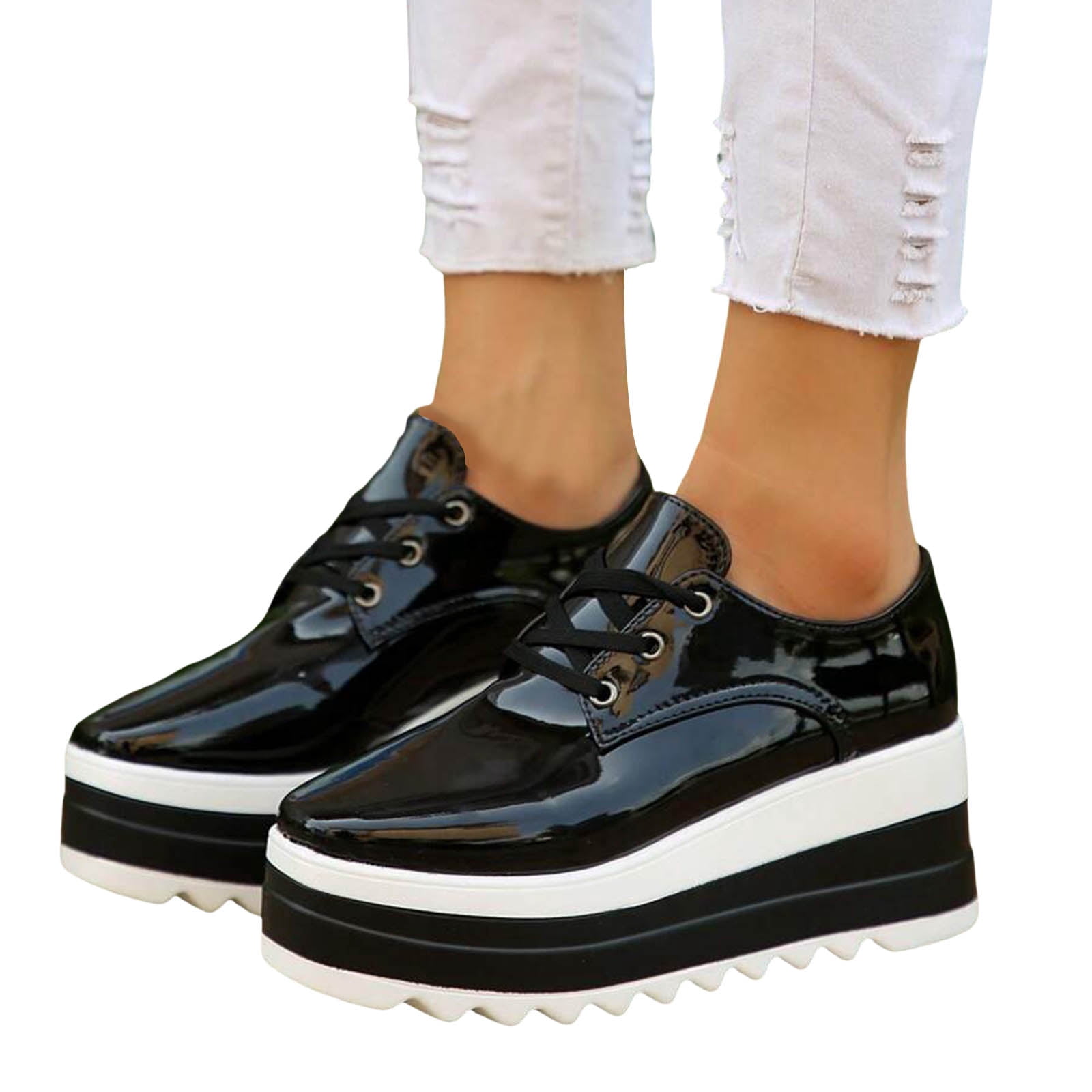 Womens Platform Oxfords Fashion Sneakers 2025 Leather Lace up