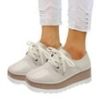 thumbnail image 1 of Womens Platform Oxfords Fashion Sneakers 2025 Leather Lace up Chunky Wedge High Heels Casual Walking Shoes, 1 of 7