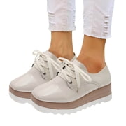 Womens Platform Oxfords Fashion Sneakers 2025 Leather Lace up Chunky Wedge High Heels Casual Walking Shoes
