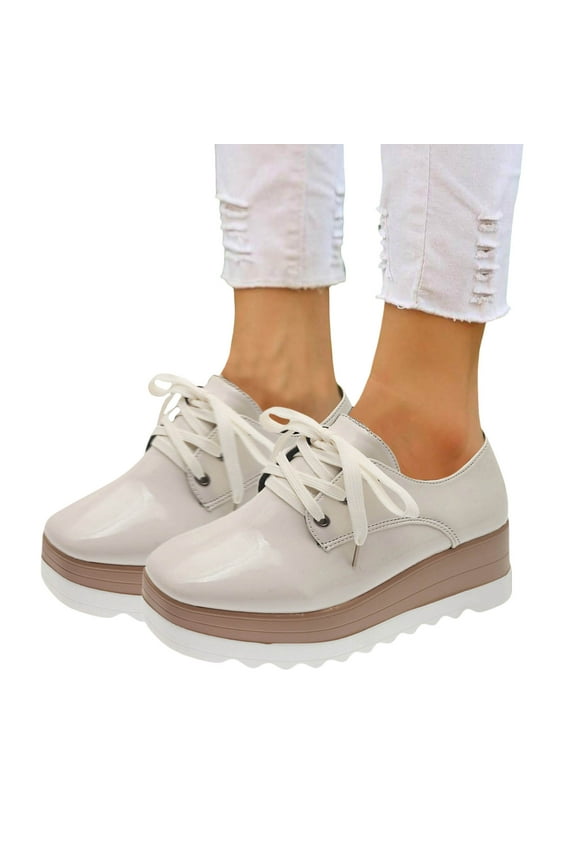 Womens Platform Oxfords Fashion Sneakers 2025 Leather Lace up Chunky Wedge High Heels Casual Walking Shoes