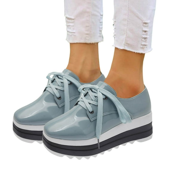 Womens Platform Oxfords Fashion Sneakers 2025 Leather Lace up Chunky Wedge High Heels Casual Walking Shoes