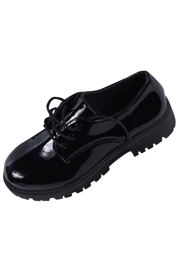 Womens Platform Oxfords for Women Patent Faux Leather Chunky Lace Up Shoes Round Toe Comfortable Lug Sole Dress Casual Black,Size 8.5