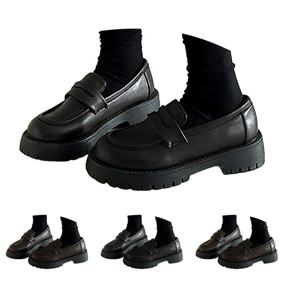 Womens Platform Penny Loafers Chunky Heel Slip on Casual Dressy Shoes Ladies Office Business Work Oxfords