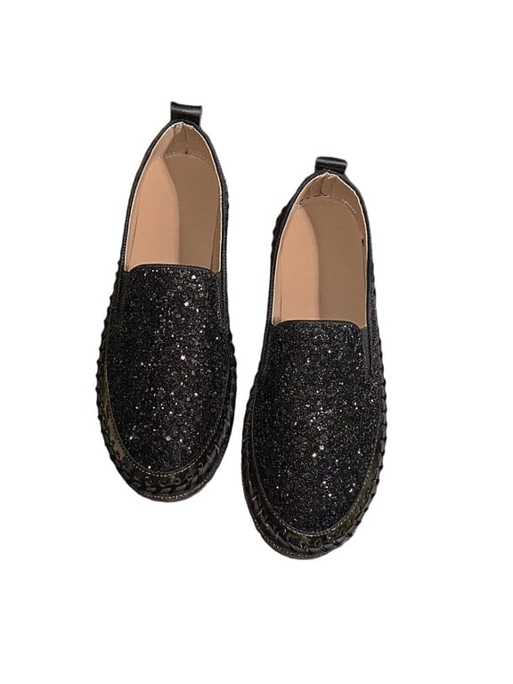 Womens Platform Rhinestones Glitter Fashion Sneakers Comfortable Slip On Flat Loafers Walking Wedding Dress Casual Shoes