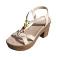 thumbnail image 1 of Womens Platform Sandals Braided T-Strap Slingback Heels Fashion Bohemia Beaded Summer Dress Chunky Heel Pumps Shoes Light Green Size 5.5, 1 of 9