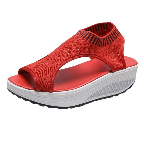 Womens Platform Sandals Breathable Stretch Knit Sports Athletic Hiking Walking Shoes Casual Summer Open Toe Ankle Strap Wedges