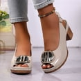 thumbnail image 1 of Womens Platform Sandals Chunky Heel Ankle Strap Open Toe Beige Fashion Comfort Casual Summer Shoes,Size 42, 1 of 9