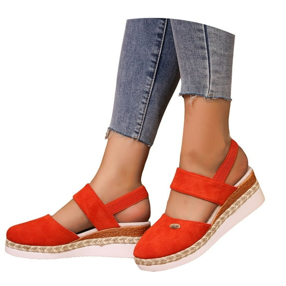 Juosiy Wedge Sandals for Women Closed Toe Dressy Shoes Elastic Ankle Strap Comfortable Beach Footwear
