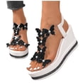 thumbnail image 1 of Womens Platform Sandals Glitter Wedges Heels Butterfly Rhinestone T-Strap Elegant Dressy Slingback Heels with Elastic Ankle Strap Black Size 9.5, 1 of 5
