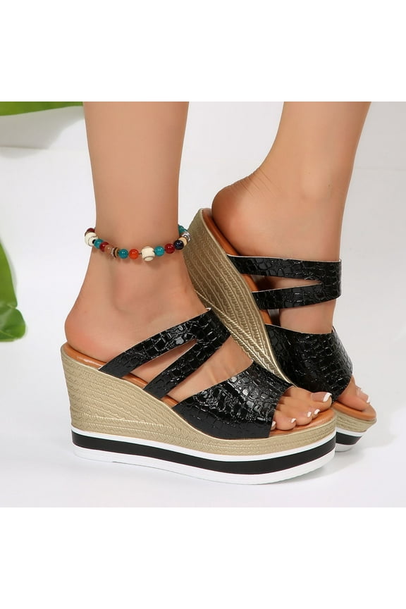 Womens Sandals Ladies Summer Wedge Espadrilles Sandal Buckle Ankle Strap Peep Toe Flatform Shoes Comfy Black 7.5