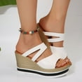 thumbnail image 1 of Womens Sandals Ladies Summer Wedge Espadrilles Sandal Buckle Ankle Strap Peep Toe Flatform Shoes Comfy White 7, 1 of 7