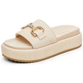 thumbnail image 1 of Womens Platform Sandals Raffia Espadrilles Metal Chain Slip on Open Toe Cute Beach Slide Sandals, 1 of 3