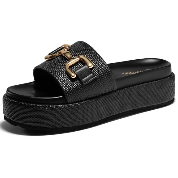 Womens Platform Sandals Raffia Espadrilles Metal Chain Slip on Open Toe Cute Beach Slide Sandals