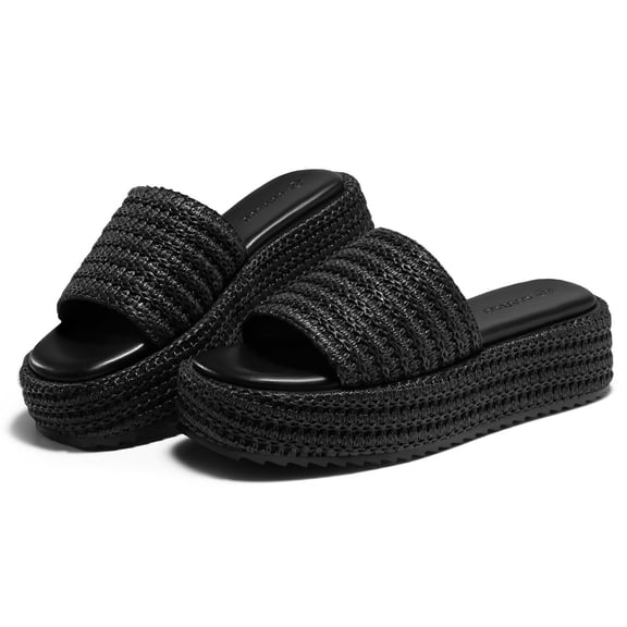 Womens Platform Sandals Raffia Espadrilles Slip on Open Toe Cute Boho Summer Beach Slide Sandals