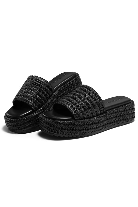 Womens Platform Sandals Raffia Espadrilles Slip on Open Toe Cute Boho Summer Beach Slide Sandals