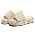 thumbnail image 1 of Womens Platform Sandals Raffia Espadrilles Slip on Open Toe Cute Boho Summer Beach Slide Sandals, 1 of 3
