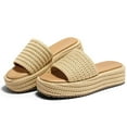 thumbnail image 1 of Womens Platform Sandals Raffia Espadrilles Slip on Open Toe Cute Boho Summer Beach Slide Sandals, 1 of 3