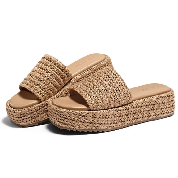 Womens Platform Sandals Raffia Espadrilles Slip on Open Toe Cute Boho Summer Beach Slide Sandals