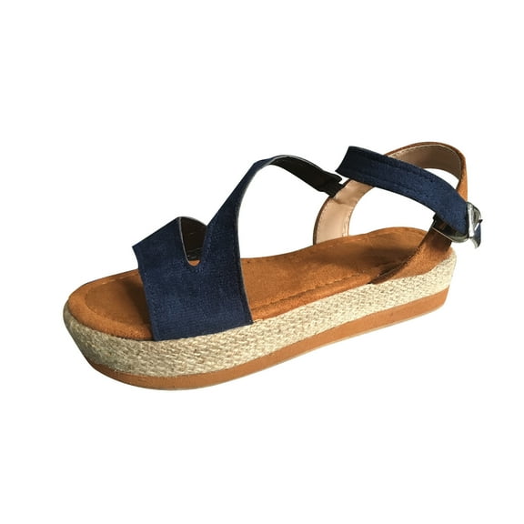 Womens Platform Sandals Vintage Espadrilles Faux Suede Thick Sole Sandals Casual Summer Open Toe Ankle Strap Buckle Walking Shoes
