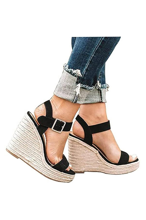Womens Platform Sandals Wedge Ankle Strap Open Toe Sandals Espadrille Slingback Summer High Heel Casual Sandals