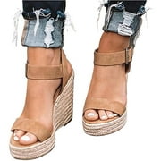 Womens Platform Sandals Wedge Ankle Strap Open Toe Sandals Espadrille Slingback Summer High Heel Casual Sandals