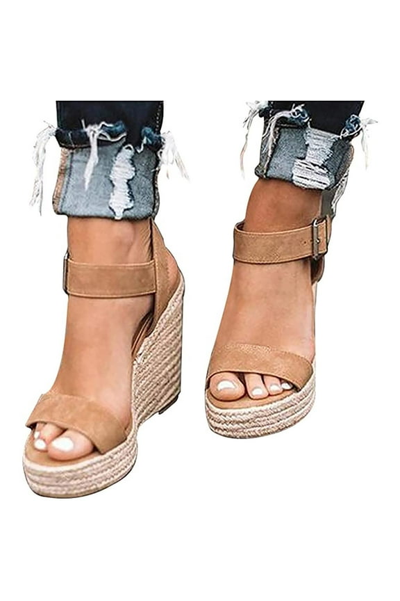 Womens Platform Sandals Wedge Ankle Strap Open Toe Sandals Espadrille Slingback Summer High Heel Casual Sandals