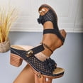 thumbnail image 1 of Womens Sandals Wedge Espadrille Slip on Crossover Slides Ladies Open Toe Summer Chunky Shoes Black 6, 1 of 7