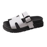 Womens Platform Sandals with Arch Support, Summer Beach Slides Adjustable Buckle, Women Comfort Lightweight Chunky Cushion Slip on H-Strap Sandal