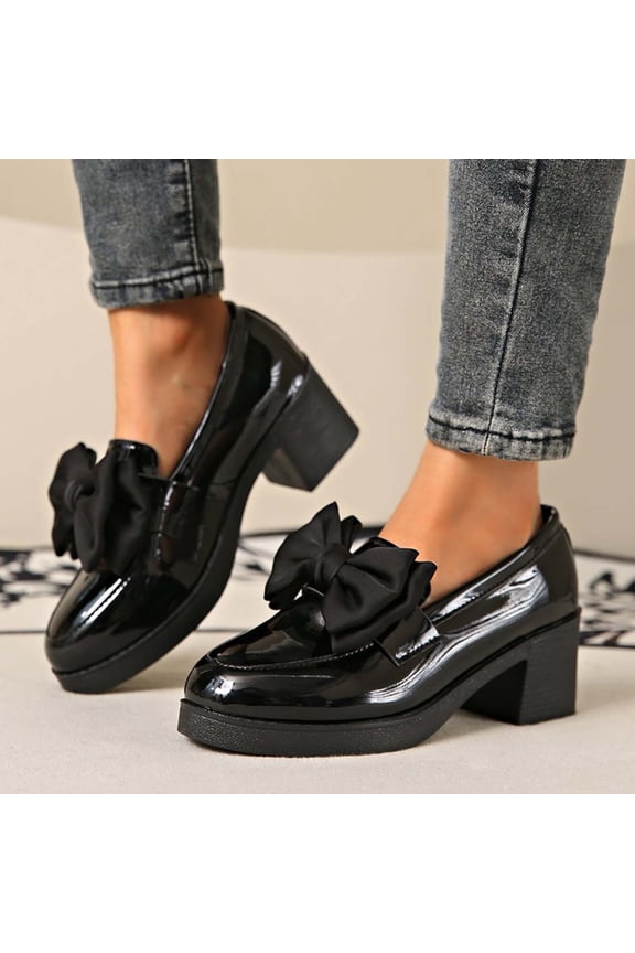Womens Platform Shoes Chunky Mary Jane Heels Bow Court Shoes Black 5.5
