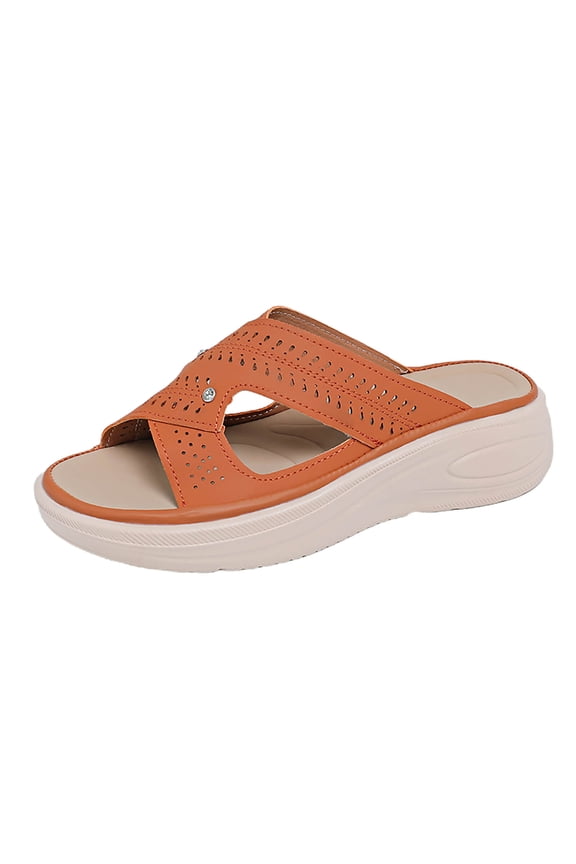 Womens Platform Slide Sandals Comfort Arch Support, Orange Slide Mules Breathable Perforated for Summer Walking Casual Everyday Wear,Size 6