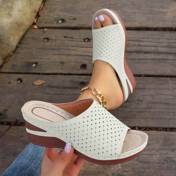 Womens Platform Slides Wedge Cushion Recovery Sandals with Arch Support Summer Beach Walking Slippers Non-Slip Quick Drying White Women Sandal
