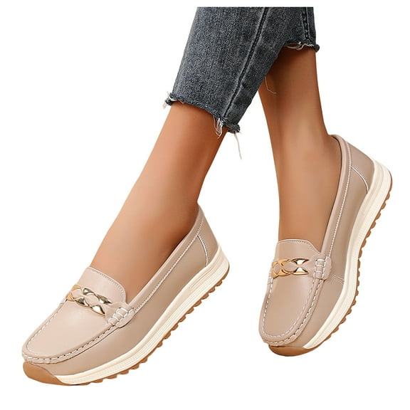 Womens Platform Slip on Penny Loafers Fall Leather Non Slip Nurse Work Shoes Casual Walking Driving Flats