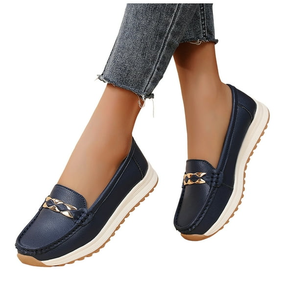 Womens Platform Slip on Penny Loafers Fall Leather Non Slip Nurse Work Shoes Casual Walking Driving Flats