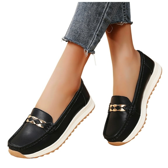 Womens Platform Slip on Penny Loafers Fall Leather Non Slip Nurse Work Shoes Casual Walking Driving Flats