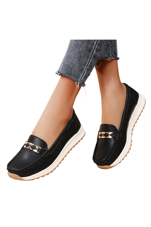 Womens Platform Slip on Penny Loafers Fall Leather Non Slip Nurse Work Shoes Casual Walking Driving Flats