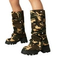 thumbnail image 1 of Womens Platform Slouch Fold over Boots Fashion Camo Studded Leather Chunky Heeled Mid Calf Combat Tall Boots, 1 of 6