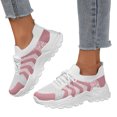 thumbnail image 1 of Womens Platform Sneakers Color Block Knit Mesh Lace up Tennis Shoes Comfortable Arch Support Cushioning Running Shoes Pink Size 8.5, 1 of 6